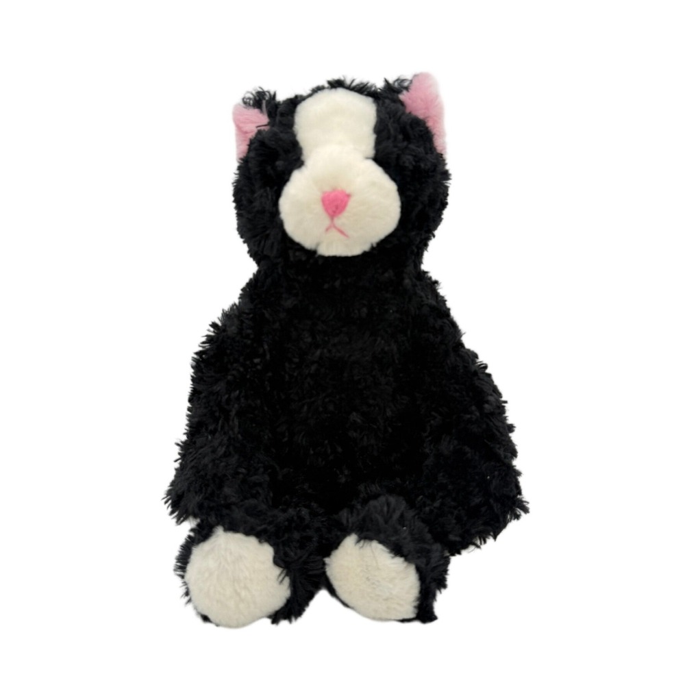 Animaland Black & White Kitten Plush Stuffed Cat Toy Pink Nose Ears‎ 11"